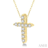 1/20 Ctw Round Cut Diamond Cross Petite Pendant in 14K Yellow Gold with Chain